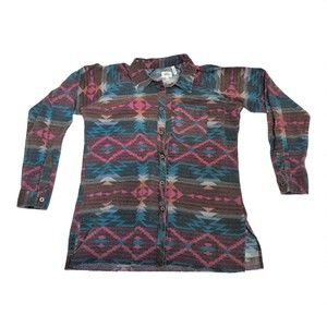 BKE Aztec-Print Longline Button-Down Tunic - S